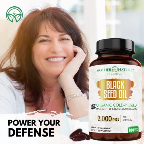 Organic Black Seed Oil Capsules - 3 Month Supply - 180 Count (2000mg Per Serving) Mother Nature Organics Superfoods for Organic LivingBuy Supplements Australia