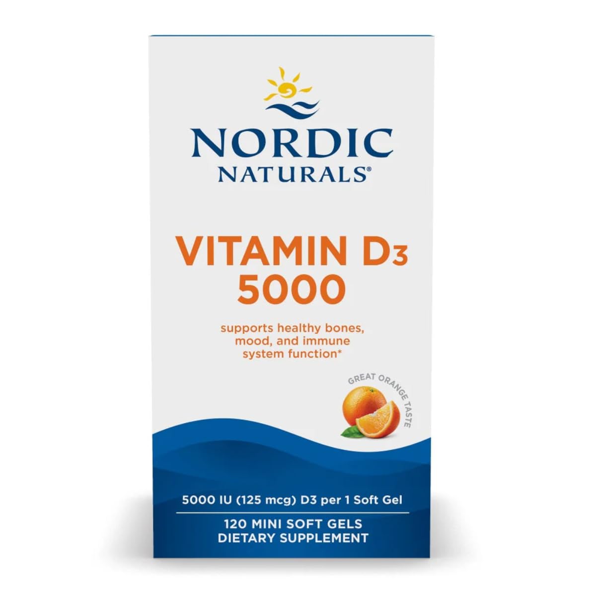 Nordic Naturals Vitamin D3 5000, Orange - 120 Mini Soft Gels - 5000 IU Vitamin D3 - Supports Healthy Bones, Mood & Immune System Function - Non-GMO - 120 Servings Nordic NaturalsBuy Supplements Australia
