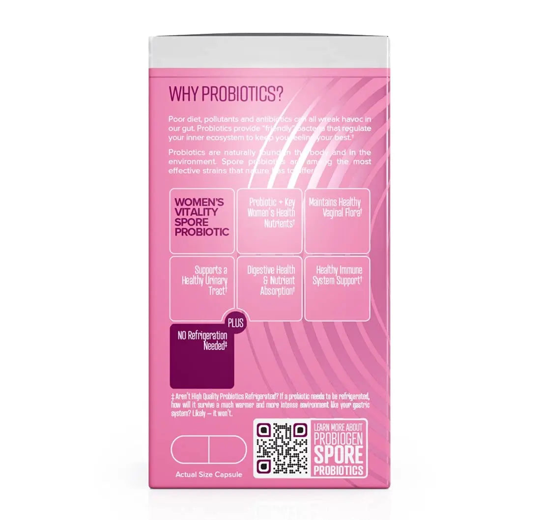 Women’s Daily Probiotic Supplement – Vitality Probiotic with Smart Spore Technology, Lactobacillus Cultures, Gut & Vaginal Health Support, Gluten-Free, Non-GMO - 60 Capsules ProbiogenBuy Supplements Australia