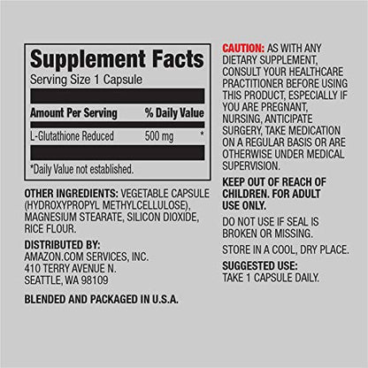 Amazon Elements Glutathione, Vegan, 500mg per Serving, 60 Capsules Amazon ElementsBuy Supplements Australia