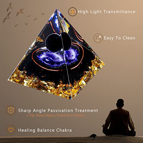 Yin Yang Healing Crystal Orgonite Pyramid - Tai Chi with Obsidian Ball - Taiji Reiki Chakra Meditation FENGSHUI-CAISHENBuy Supplements Australia
