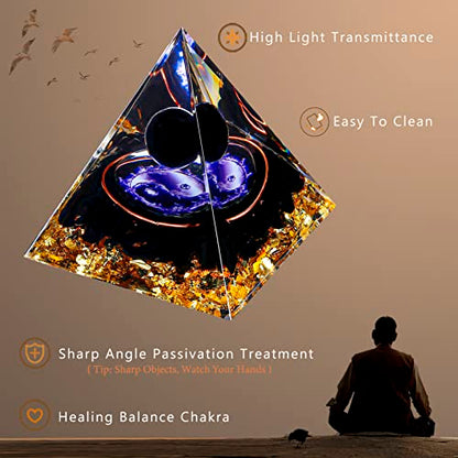 Yin Yang Healing Crystal Orgonite Pyramid - Tai Chi with Obsidian Ball - Taiji Reiki Chakra Meditation FENGSHUI-CAISHENBuy Supplements Australia
