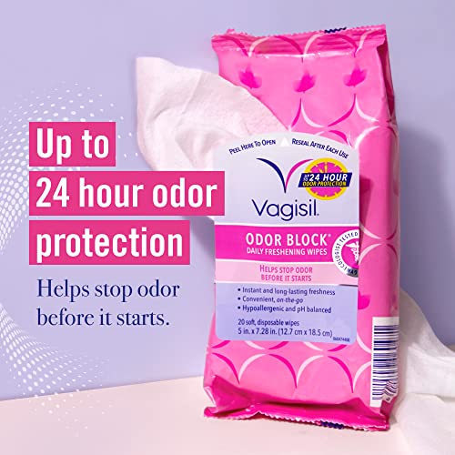 Vagisil Odor Block Daily Freshening Wipes for Feminine Hygiene in Resealable Pouch VagisilBuy Supplements Australia