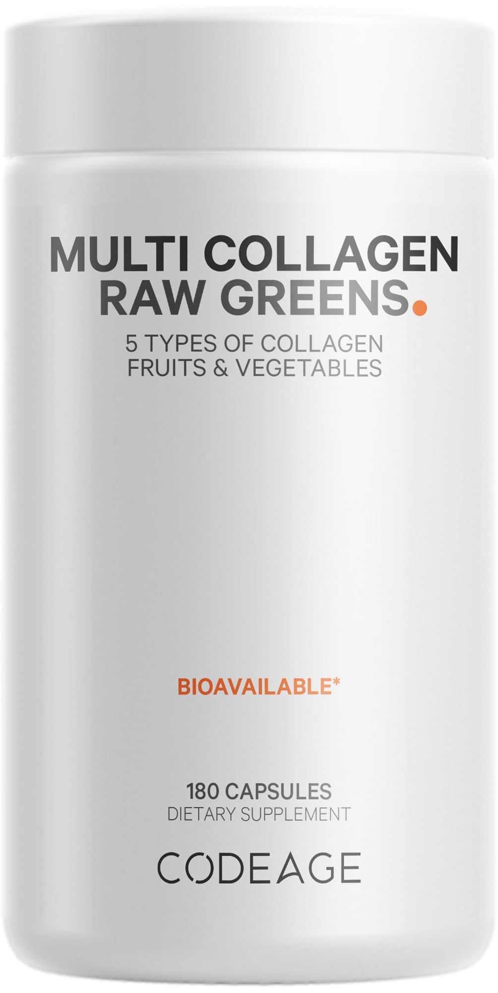 Codeage Multi Collagen Protein + Organic Raw Greens Superfood Capsules Supplement, 21 Fruits & Veggies, Grass-Fed Hydrolyzed Collagen Peptides, 5 Types All-in-One, 180 Count CodeageBuy Supplements Australia