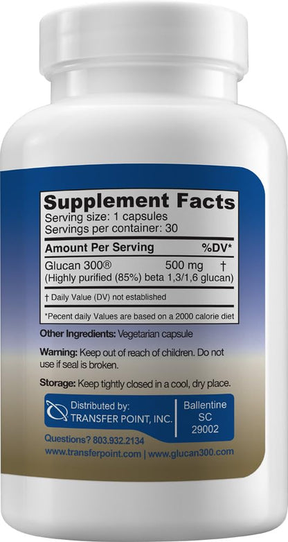 Transfer Point Immune Support Supplement Highly Purified Beta Glucan 500 mg per Capsule (b-glucan Fiber) (Pack of 1) Transfer PointBuy Supplements Australia