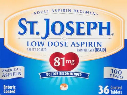 St. Joseph Aspirin Pain Reliever (NSAID) 81mg, Enteric Safety Coated, Adult Low Dose Regimen, 36 ct St. JosephBuy Supplements Australia