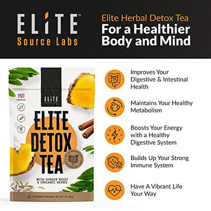 Elite Detox Tea: Natural Organic 7-Herbal Blend for Gentle Cleansing as Needed. Bloating Tea Elite Source LabsBuy Supplements Australia