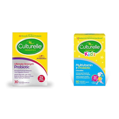 Culturelle Ultimate Strength 20 Billion CFU Probiotic Plus Kids Complete Multivitamin with 11 Vitamins and Minerals Chewables, 50 Count CulturelleBuy Supplements Australia