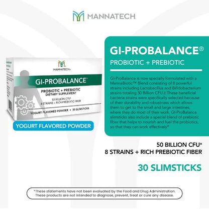 Mannatech Prebiotics and Probiotics, 30 Slimsticks, Yogurt Flavor, GI-ProBalance w/MannaBiotic Blend MannatechBuy Supplements Australia