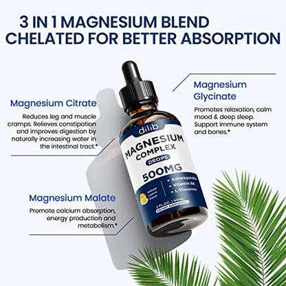 (2 Pack) Magnesium Glycinate, Citrate, Malate Liquid Drops-Triple Magnesium Complex dilibBuy Supplements Australia