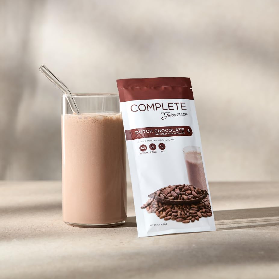 Complete by JuicePlus+ Dutch Chocolate Shakes - Plant-Based Nutrition - Whole Food Based Shake Powder with Protein, Fiber & Prebiotics - 30 Servings (2 Pouches, 15 Servings Each) Juice Plus+Buy Supplements Australia