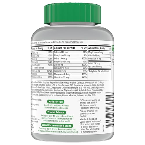 Centrum Silver Multivitamin for Adults 50 Plus, Multivitamin/Multimineral Supplement, Vitamin D3, B Vitamins, Gluten Free, Non-GMO Ingredients
