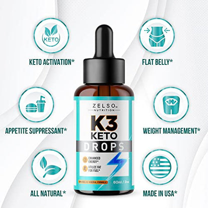 K3 Keto Drops for Weight Loss - Fat Burner & Metabolism Booster | Advanced Keto Carb ZELSOBuy Supplements Australia