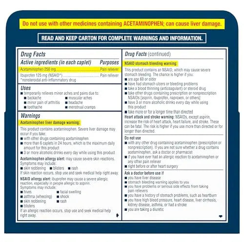 Advil Dual Action Back Pain Caplets Delivers 125mg Ibuprofen and 250mg Acetaminophen Per Dose for 8 Hours of Back Pain Relief - 144 Count AdvilBuy Supplements Australia