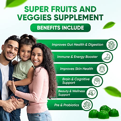 Sugar-Free Real Organic Fruits, Super Greens and Veggies Gummies | 35+ Nutritious & Healthy Greens, Fruits, and Vegetables for Improved Immunity, Skin Health & Energy Boost|60 Vegan Gummies VVN NaturalsBuy Supplements Australia