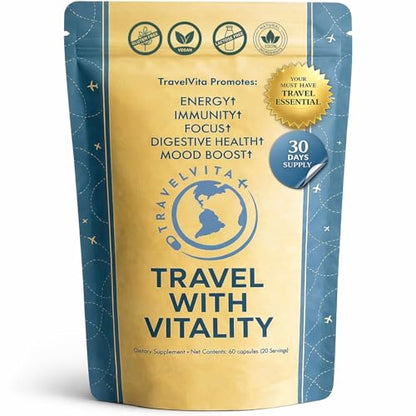 Natural Travel Pills - Traveling Supplement for Jet Lag Relief, Digestion, Immunity, Energy, Sleep, Circulation - Vacation and Long Flight Essentials for Men and Women - 30 Day Supply TravelVitaBuy Supplements Australia
