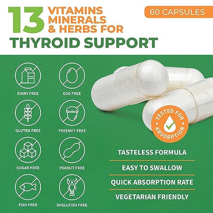 Thyroid Support for Women and Men with Iodine - Energy, 60 Vegetarian