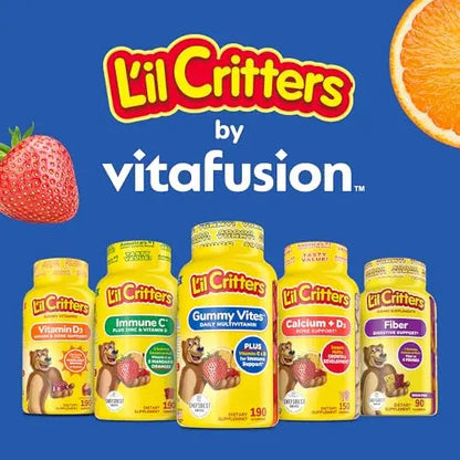 L’il Critters Gummy Vites No Sugar Added Daily Gummy Multivitamin for Ages 2+ Toddlers & Kids, Vitamin C, D3 for Immune Lil Critters