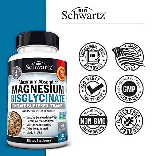 Magnesium Bisglycinate 100% Chelate No-Laxative Effect - Maximum Absorption BioSchwartzBuy Supplements Australia