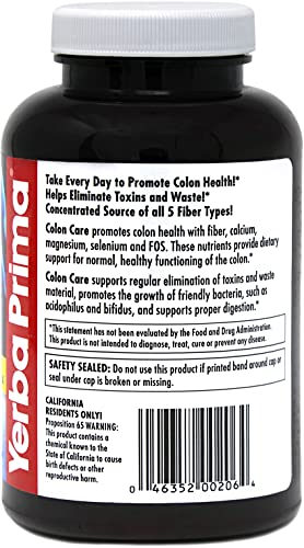 Yerba Prima Prebiotics Colon Care Fiber Caps, 180 Capsules - Five Forms of Fiber Plus FOS Yerba PrimaBuy Supplements Australia