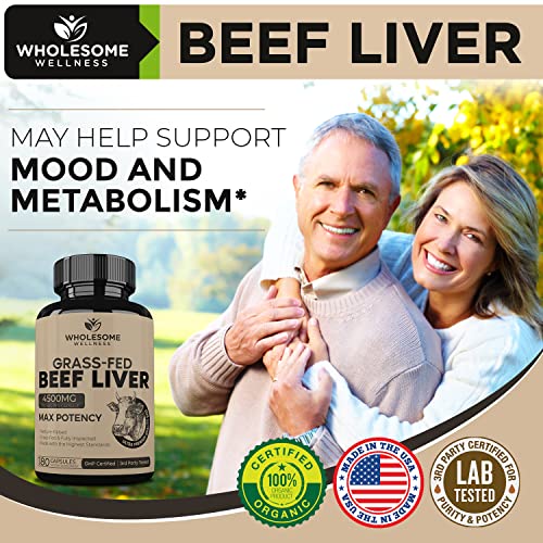 Grass Fed Desiccated Beef Liver Capsules (180 Pills, 750mg Each) - Natural Iron, Vitamin A Wholesome WellnessBuy Supplements Australia