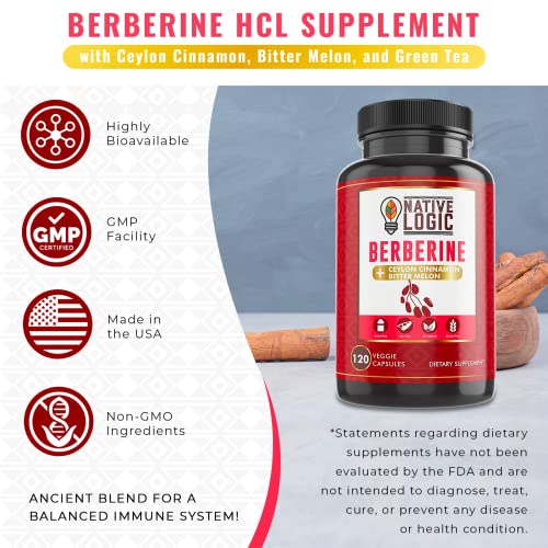 Native Logic Berberine HCL 1200mg with Ceylon Cinnamon, Bitter Melon, and Green Tea Native LogicBuy Supplements Australia