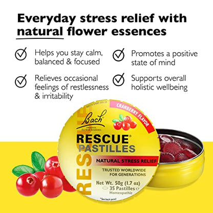 Bach RESCUE PASTILLES, Cranberry Flavor, Natural Stress Relief Lozenges RESCUEBuy Supplements Australia