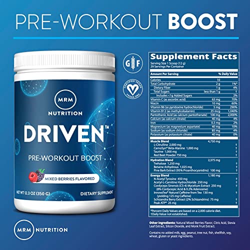 MRM Nutrition Driven Pre-Workout Powder | Strawberry Kiwi Flavored | 125mg Caffeine MRMBuy Supplements Australia