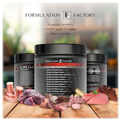 Formulation Factory Beef Liver Capsules - 10-in-1 Primal Powder Beef Organ Supplement for Men & Women with Bone Marrow & Beef Testicle - Grass Fed Ancestral Health - 120 Capsules, 2 Month Supply Formulation FactoryBuy Supplements Australia
