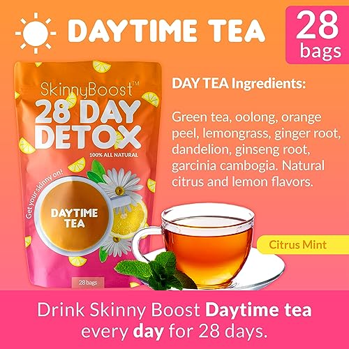 SkinnyBoost 28 Day Detox Tea Kit-1 Daytime (28 Bags) 1 Evening (14 Bags) Non GMO SkinnyBoostBuy Supplements Australia