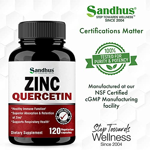 Sandhu's Zinc Quercetin 120 Vegetarian Capsules – Zinc Supplements for Antioxidant Sandhu'sBuy Supplements Australia