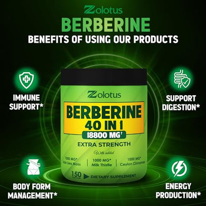 Zolotus 18800mg Berberine Supplement 40 in 1, with Sea Moss, Cinnamon, Milk Thistle ZolotusBuy Supplements Australia