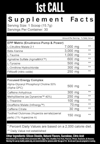DownRange Supplements 1st Call Pre Workout Powder, Preworkout for Men and Women, Amino Acid Beta Alanine, Caffeine & More for Pump, Energy and Focus Support, 30 Serving (American AF - Cherry Punch)