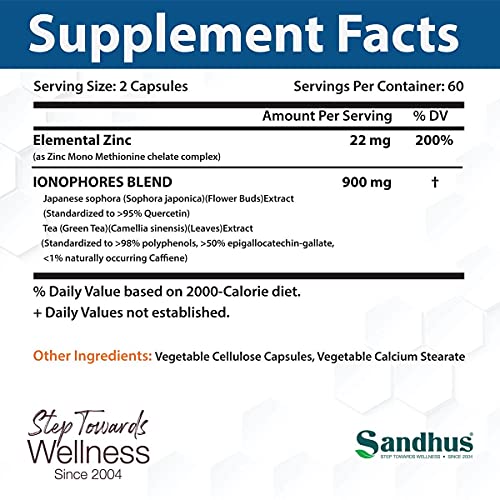 Sandhu's BioZnq 900mg Vegetarian Capsules Zinc Supplement with Quercetin Sandhu'sBuy Supplements Australia