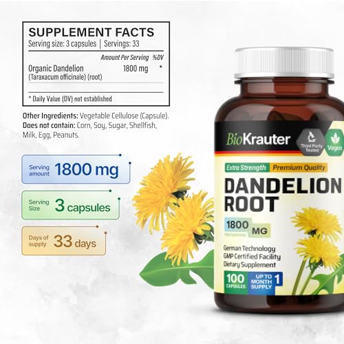 BIO KRAUTER Dandelion Root Capsules - Organic Dandelion Root Supplement - Vegan BIO KRAUTERBuy Supplements Australia