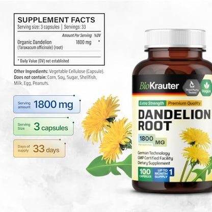 BIO KRAUTER Dandelion Root Capsules - Organic Dandelion Root Supplement - Vegan BIO KRAUTERBuy Supplements Australia