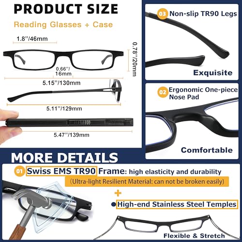 TOVEEN 2 Pack Compact Reading Glasses Anti Blue Light UV, Ultra-thin Slim TR90 Readers TOVEENBuy Supplements Australia