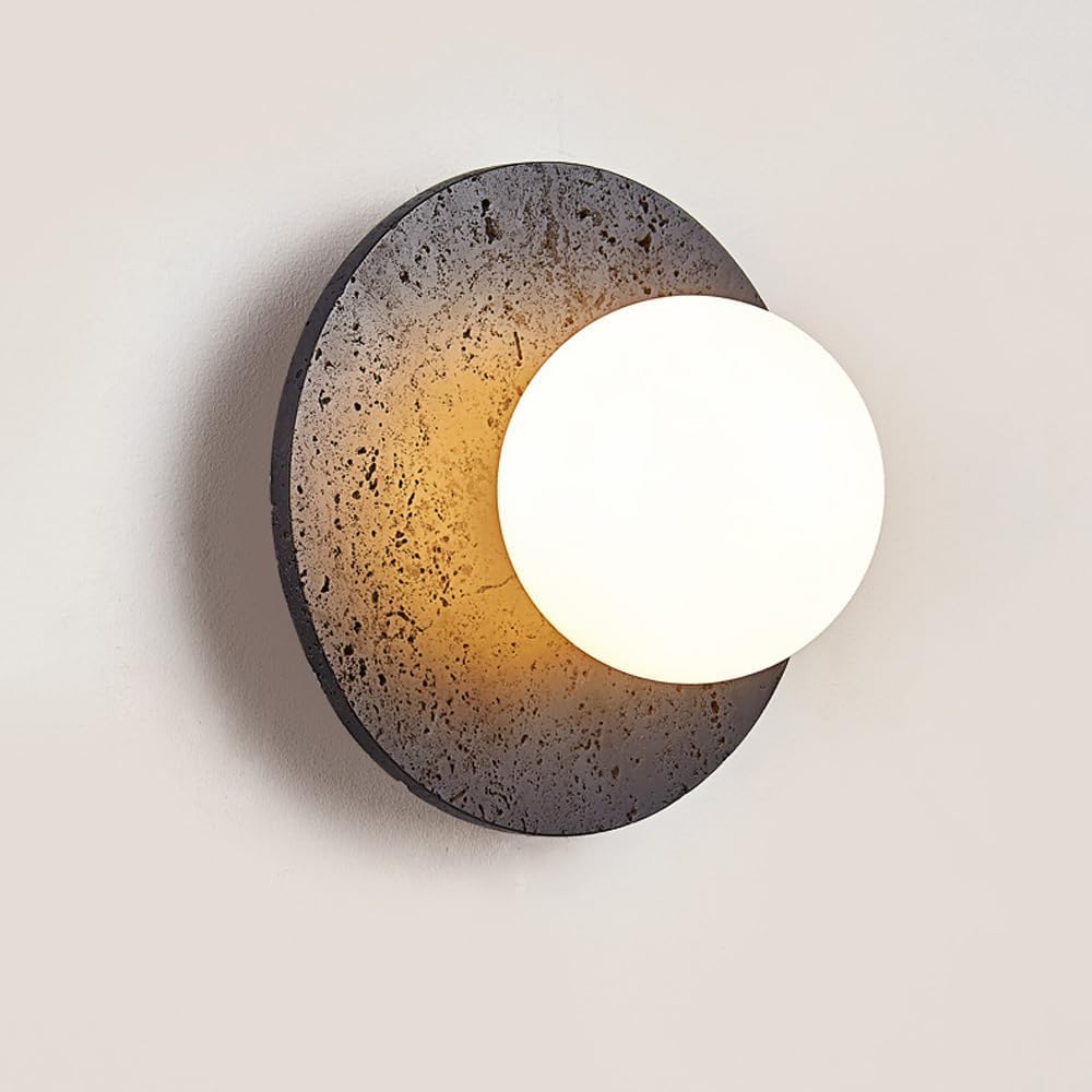 BFFGKGL Modern Natural Black Travertine Hallway Wall Sconce Nordic Creativity Round Transmittance Glass Bedside Wall Light Japanese Minimalist Aisle Wall Lamp For Living Room Stairs Living Room Balcon BFFGKGLBuy Supplements Australia