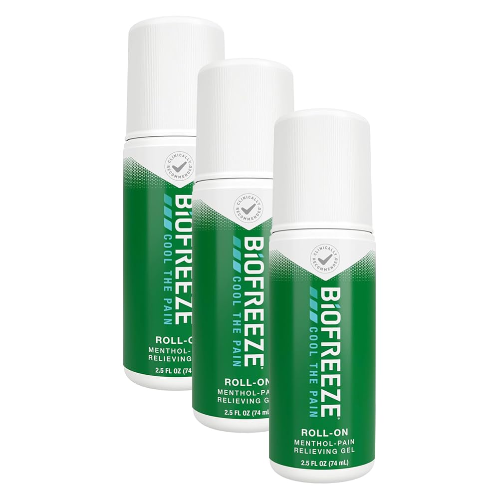 Biofreeze 13451 Roll-On Pain-Relieving Gel, 2.5 FL oz, Green Topical, Arthritis, Strains, Bruises, & Sprains (7.5 Fl Oz (Pack of 3), 3, Count) BiofreezeBuy Supplements Australia
