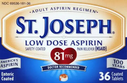 St. Joseph Aspirin Pain Reliever (NSAID) 81mg, Enteric Safety Coated, Adult Low Dose Regimen, 36 ct St. JosephBuy Supplements Australia