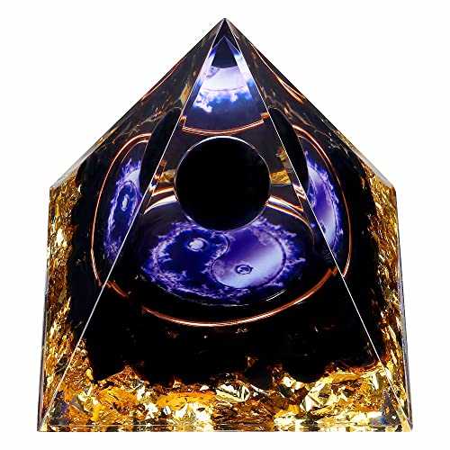 Yin Yang Healing Crystal Orgonite Pyramid - Tai Chi with Obsidian Ball - Taiji Reiki Chakra Meditation FENGSHUI-CAISHENBuy Supplements Australia