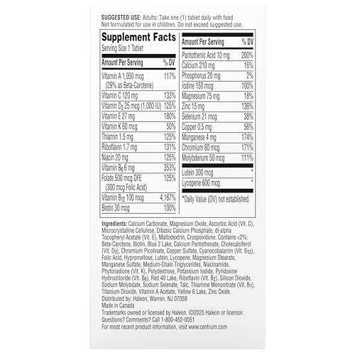 Centrum Silver Multivitamin for Men 50 Plus, Multimineral Supplement, Vitamin D3, B-Vitamins and Zinc, Gluten Free, Non-GMO Ingredients, Supports Memory CentrumBuy Supplements Australia
