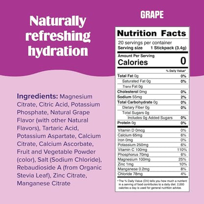 Ultima Replenisher Daily Electrolyte Drink Mix – Grape, 20 Stickpacks – Hydration Packets Ultima ReplenisherBuy Supplements Australia