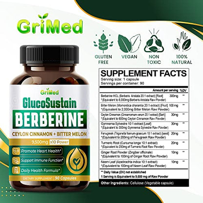 GriMed Berberine Supplement 9,500mg with Ceylon Cinnamon Bitter Melon Supports Healthy GriMedBuy Supplements Australia