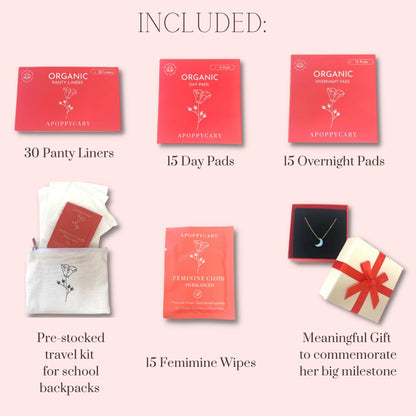 Organic 77 PC Period Kit Moon Box for Teens and Tweens - Organic Cotton Top Sheet Feminine Pads APOPPYCARYBuy Supplements Australia