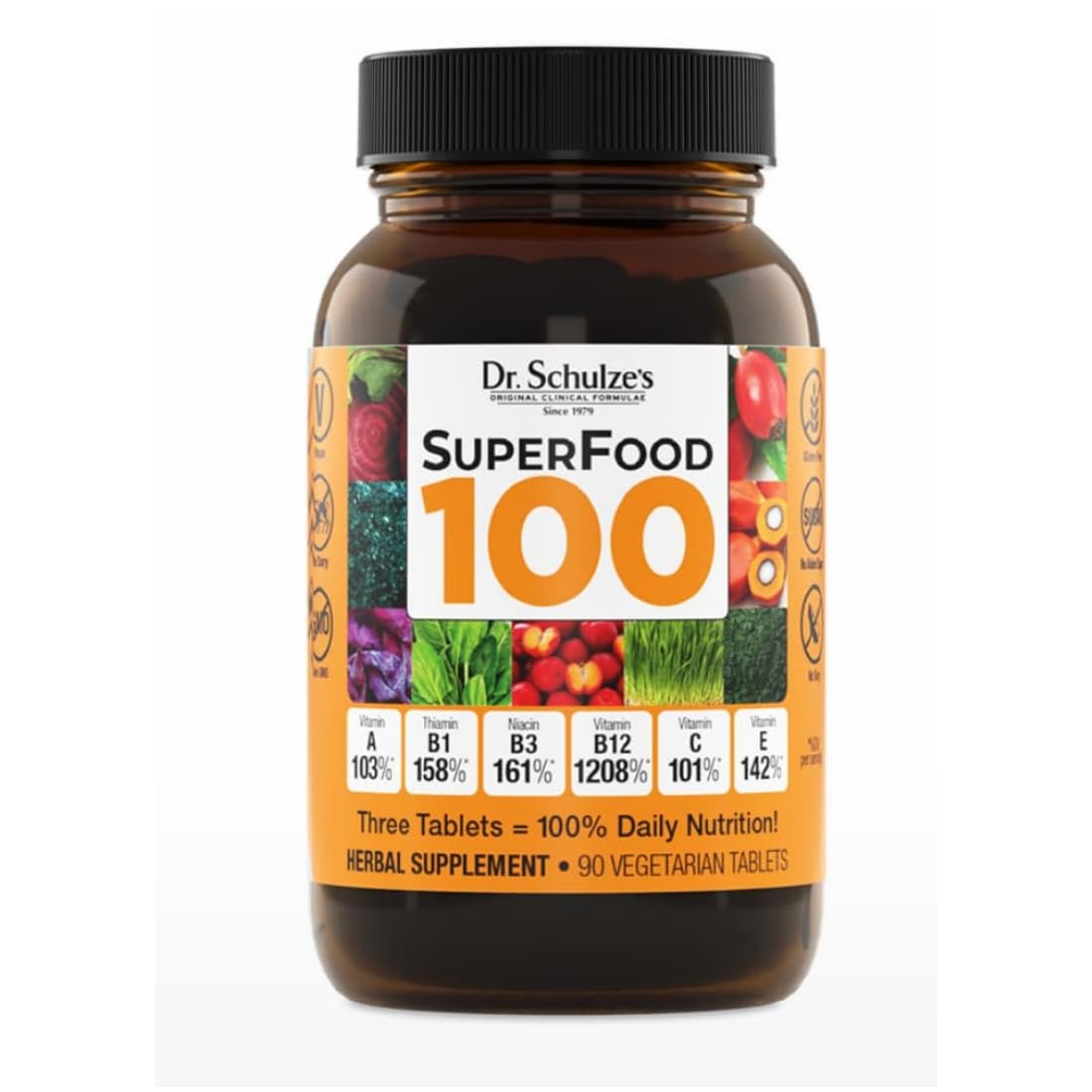 Dr. Schulze's SuperFood 100 - Everyday Superfood Supplement to Support Overall Wellness - Mutivitamin Support for Cellular Nutrition & Energy - Clean Ingredients - Gluten-Free & Dairy-Free - 90 Count Dr. Schulze'sBuy Supplements Australia
