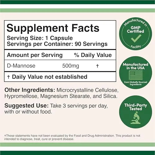 Double Wood Supplements D Mannose 500mg Capsules, 90 Count (D-Mannose for Urinary Tract Health and Bladder Lining, Helps UTI Prevention) Vegan Safe, Non-GMO, Gluten Free Double Wood SupplementsBuy Supplements Australia