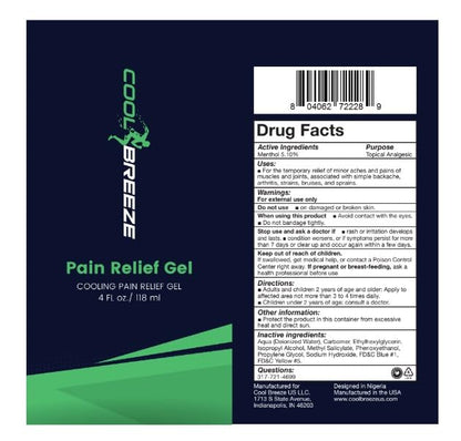 Cool Breeze Pain Relief Gel – Topical Pain Relief Gel for Arthritis, Muscle Soreness, Back Pain, Knee Pain & Joint Stiffness – Dual Heating & Cooling Menthol Formula – Non‑Greasy 4oz Tube, Made in USA Cool BreezeBuy Supplements Australia