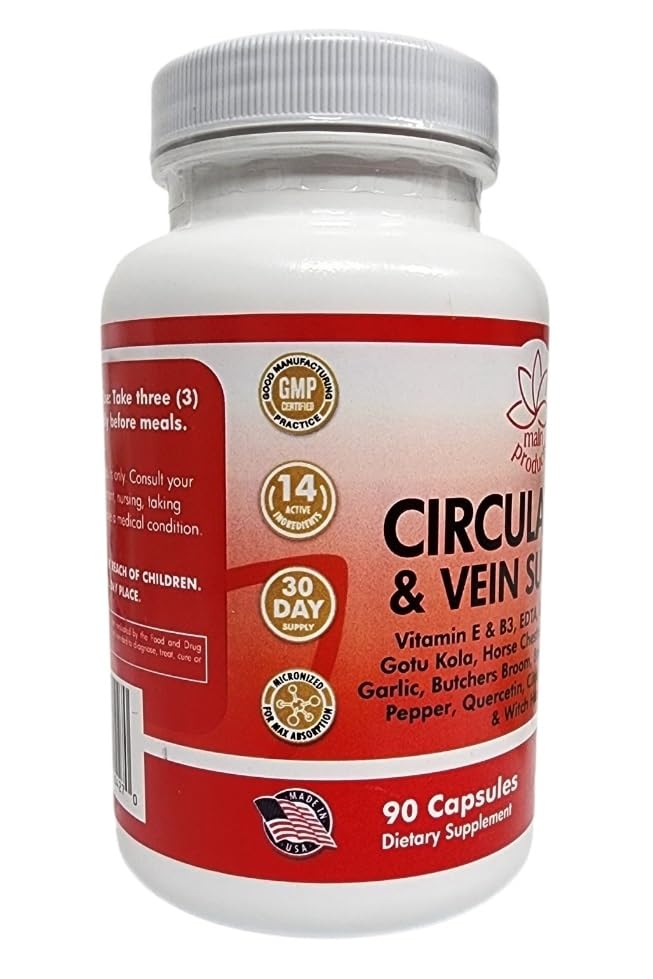 Circulation & Vein Support Supplement - Vitamins E & B3, Ginkgo Biloba, Horse Chestnut, Gotu Kola, Grape Seed, Butcher's Broom & Citrus Bioflavonoids - 1979 mg Formula - 90 Capsules - 30 Days Supply. Main ProductsBuy Supplements Australia