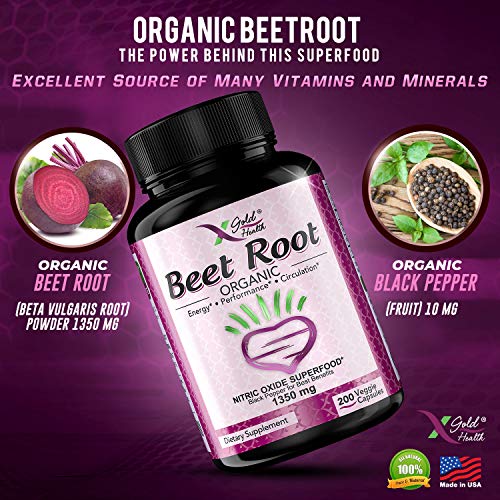 Organic Beet Root Powder 1350mg 200 Veggie caps Superfood Nitric Oxide Strongest X Gold HealthBuy Supplements Australia